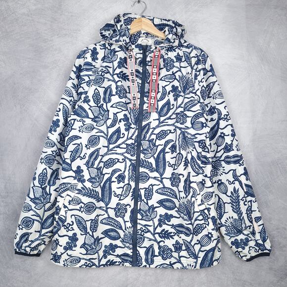 The Upside Jacket Womens Small Blue Floral Batik Serena Anorak Hooded Oversized - Picture 1 of 15